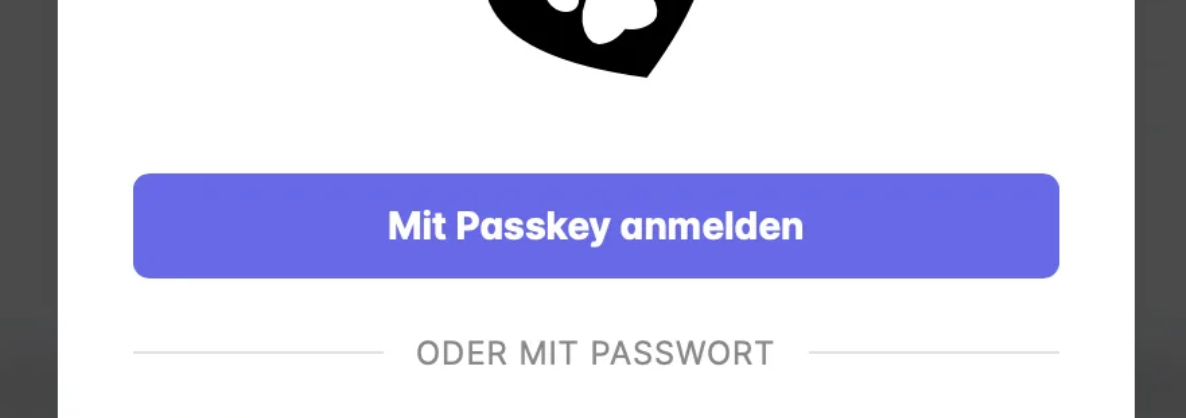 Anmeldebildschirm mit Passkey-Schaltfläche