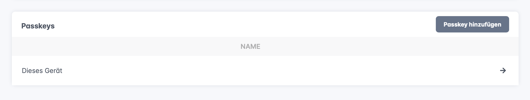 Bereich Passkeys in den Profileinstellungen