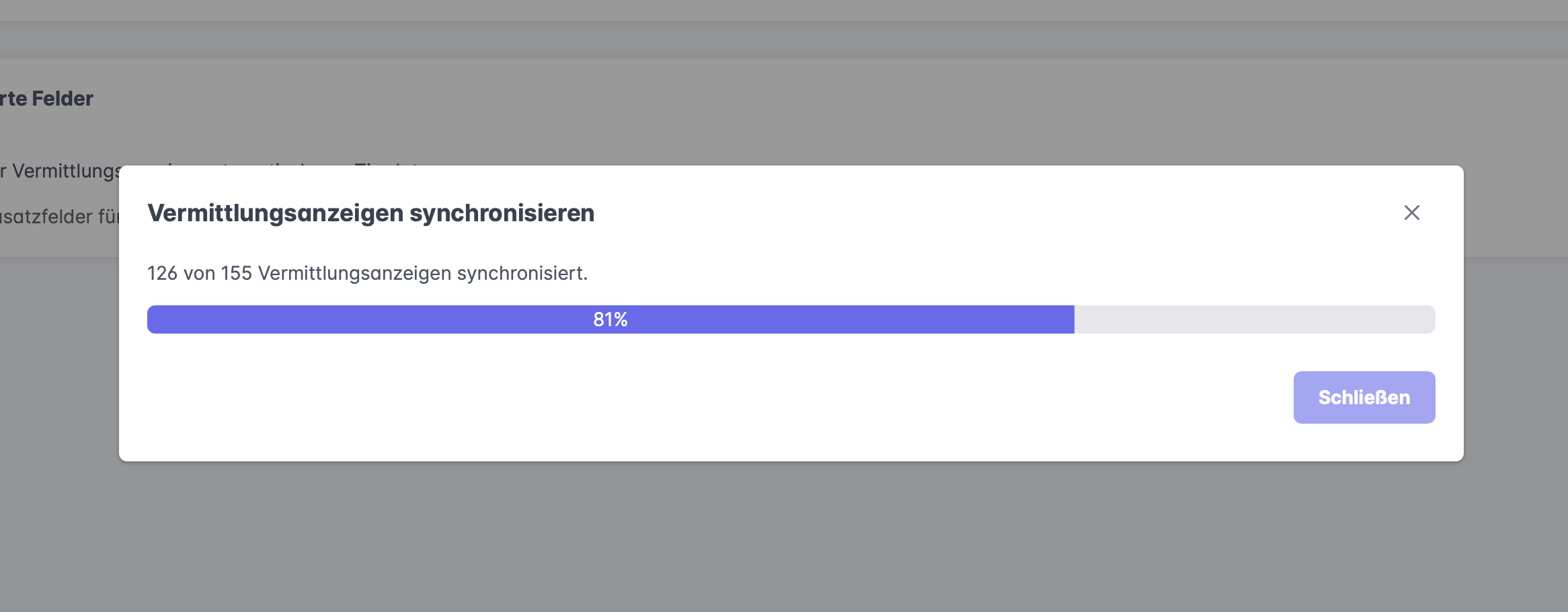 Dialog Vermittlungsanzeigen synchronisieren mit Fortschrittsbalken