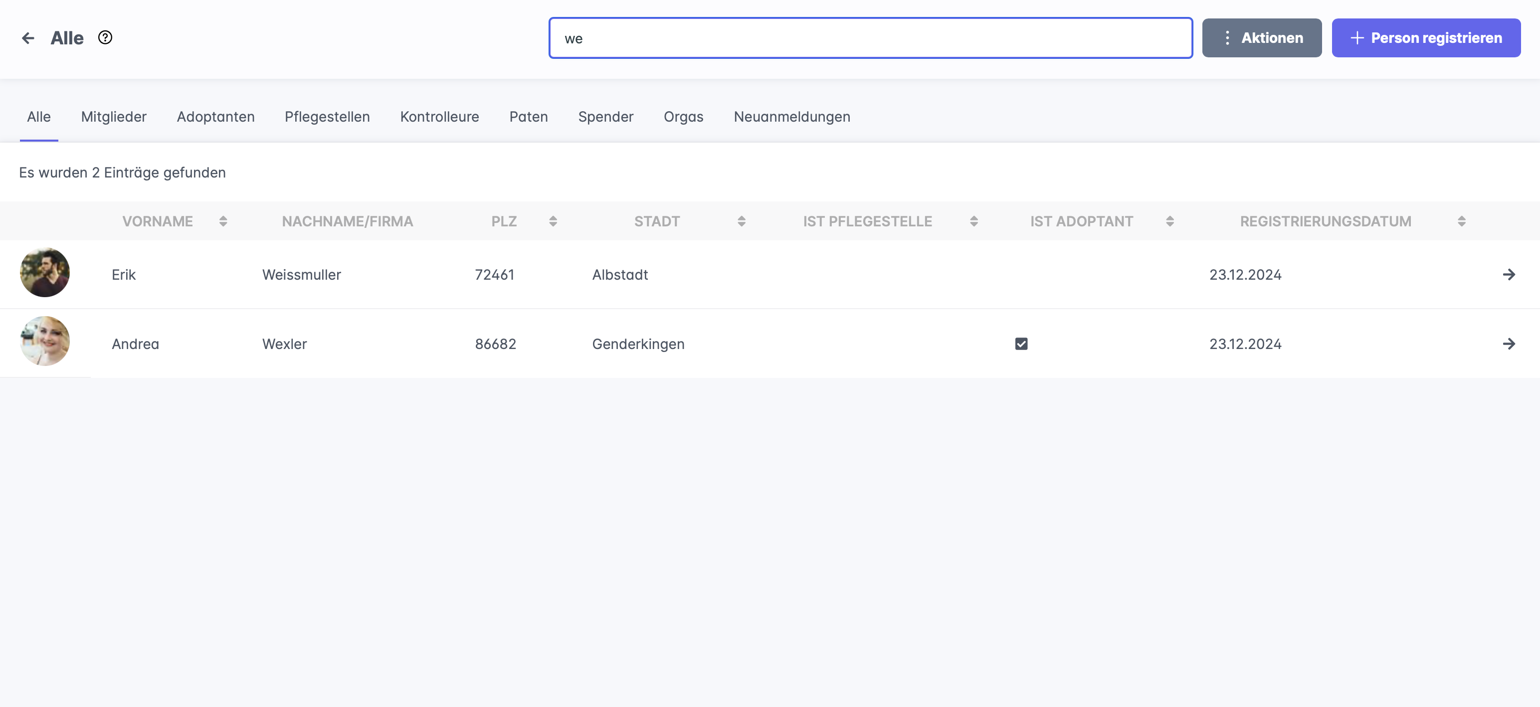 Stammdatenbank in petoffice durchsuchen