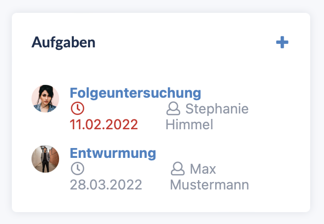 Offene Aufgaben im Personenprofil in petoffice