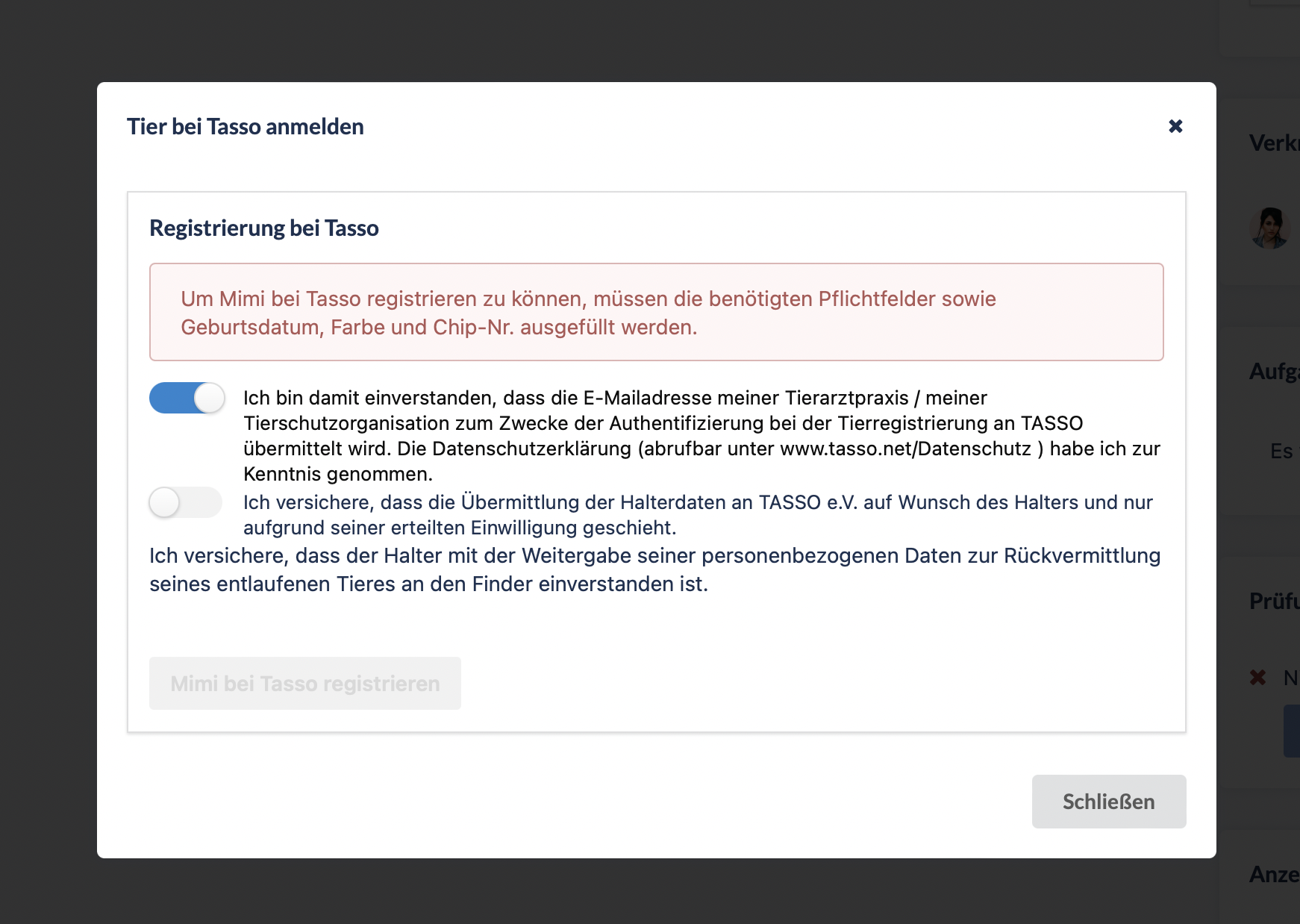 Registrieren von Tieren im TASSO-Tierregister mit petoffice