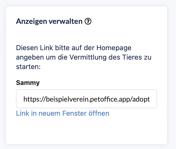 Anzeigen im Tierprofil von petoffice